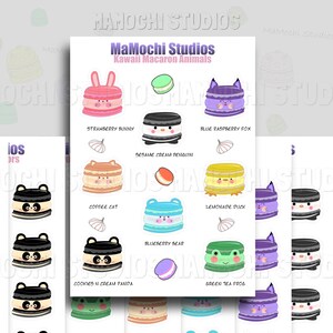 Aufkleber Bogen - Kawaii Macaron Tiere, Planner Aufkleber, Französische Macarons, Bujo Gastgeschenke, Schulanfang, Basteln, Bastelbogen