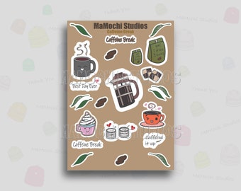 Stickervel Kawaii koffie – Anime plannerstickers