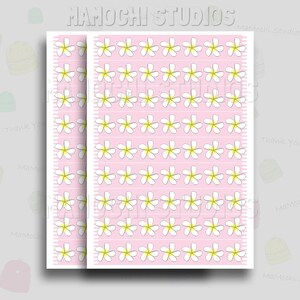 Feuille d’autocollants Washi Tape - Plumerias blancs, fausses bandes Washi, autocollants de journal, décorations Bujo, autocollants de lettres, design printanier mignon