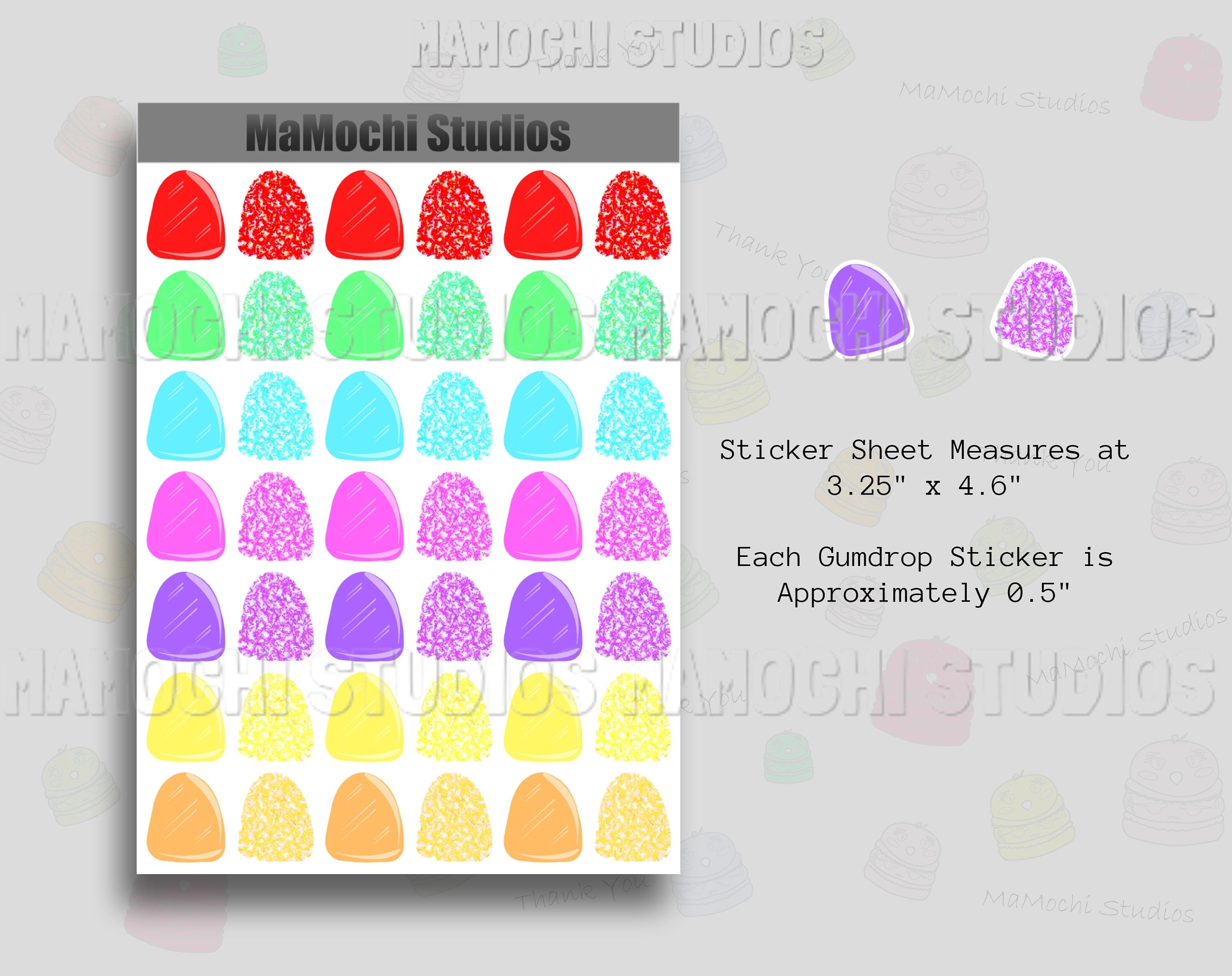 Mini Planner Stickers - 2 Sheets Gumdrop Gummy Candy, Bujo Stickers ...