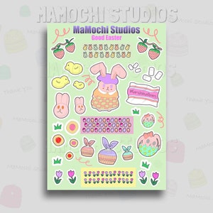 Folha de adesivos - bons coelhinhos da Páscoa e adesivos falsos Washi, cesta de Páscoa, adesivos de diário com marcadores, estética suave, planejadores de coelho de primavera