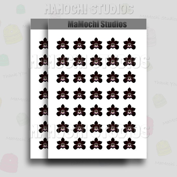 Mini Planner Stickers - 2 Sheets Black Orchid Flower Circles, Mystery, Power, Sophistication - Bujo Scrapbook Stickers, Thoughtful for Her