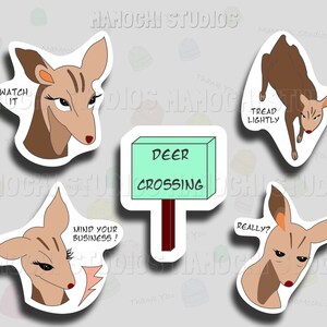 Adesivo recortado - série de cervos irritados, atitude de fulvo, humor nerd engraçado, adesivos de cervos, estética natural, bujo, adesivo de planejador, álbum de recortes