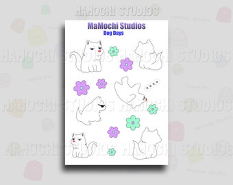 Sticker Sheet - Dog Days, Fluffy White Fur, Pet Journal, Cute Aesthetic, Puppy Stickers, Planner Embellishment, Bullet Journals, Bujo Party