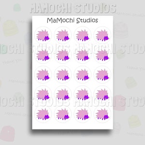 Folha de adesivos - Adesivos de ouriço roxo - Etiquetas fofas de creche - Etiqueta fofa - Etiquetas infantis fofas - Etiqueta de lancheira Bento Box, garrafa de água, notas