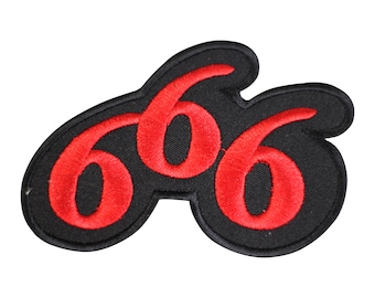 Patch bordado com o logotipo vermelho 666, patch termocolante para costura, aplique bordado DIY.