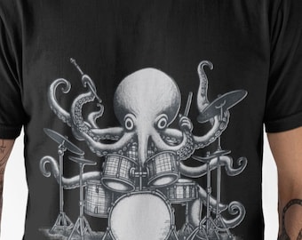Shirts for men trendy, Octopus playing drums shirt, dad shirt gift, music lover drumming musician shirt, gift for her, cool graphic tshirt