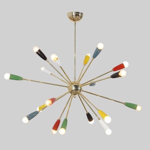 Sixteen Arm Brass Multi Color Sputnik Chandelier Handmade Raw Brass Ceiling Light Fixture
