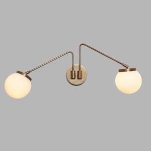 Double Glass Globe Shade Light Brass Sputnik Wall Sconce - Articulating Bedside Wall Lamp