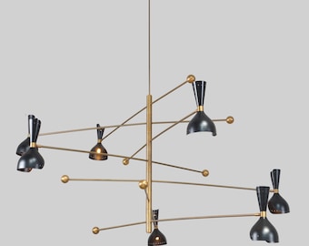 Italian Style Seven Arms Brass sputnik Chandelier Raw Brass Ceiling Pendant Light
