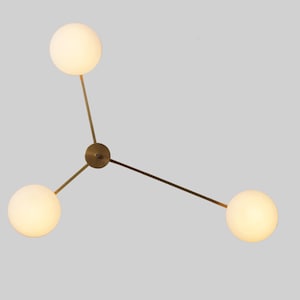 Three Globe Brass Sputnik Handmade Ceiling Chandelier Brass Flush Mount Light Fixture