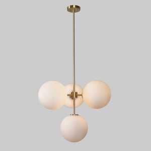 Mid Century Style Four Globes Light Brass Ceiling Pendant Sputnik Chandelier Fixture