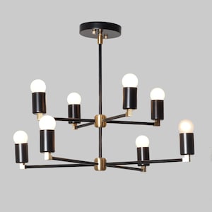 Eight Arm Brass Sputnik Chandelier Handmade Raw Brass Ceiling Flush Mount Light Fixture