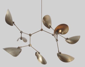 Stilnovo Style Eight Arms Curved Disk Shade Branch Sputnik Chandelier Ceiling Lamp