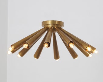 Raw Brass Flush Mount Sputnik Light Ceiling Fixture