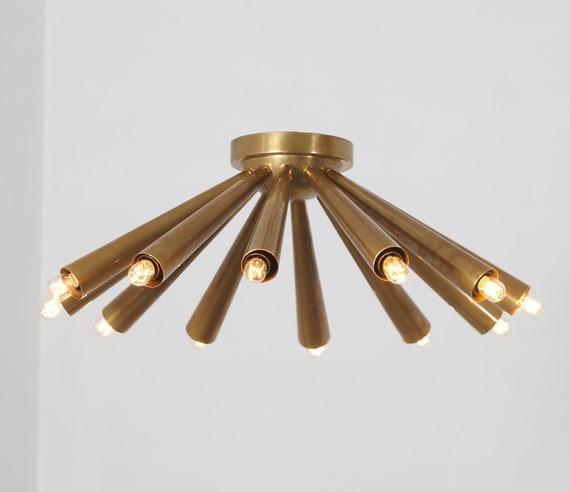 Raw Brass Flush Mount Sputnik Light Ceiling Fixture