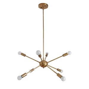 Eight Arm Brass Sputnik Chandelier Handmade Raw Brass Ceiling Light Fixture