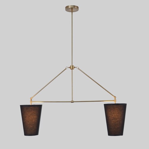 Two Linen Shade Light Stilnovo Style Brass Linear Sputnik Chandelier Pendant Light Fixture