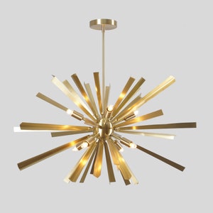 Eight Light Brass Sputnik Starburst Chandelier Handmade Brass Ceiling Light Fixture