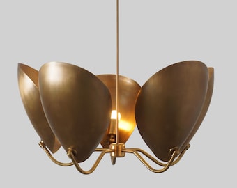 Lámpara colgante Sputnik de latón estilo Stilnovo, cinco luces