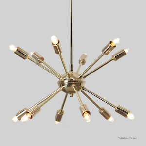 Twelve Arm Brass Sputnik Chandelier Handmade Raw Brass Ceiling Light Fixture