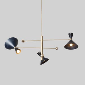 Handmade Brass Three Cone Shade Sputnik Ceiling Pendant Light Fixture Sputnik Chandelier