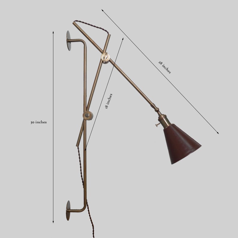 Aplique de pared articulado de latón con pantalla de cuero imagen 3