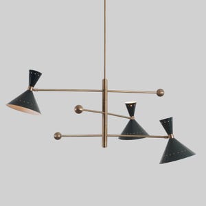 Mid Century Style Three Arm 6 Light Stilnovo Style Sputnik Chandelier Brass Fixture