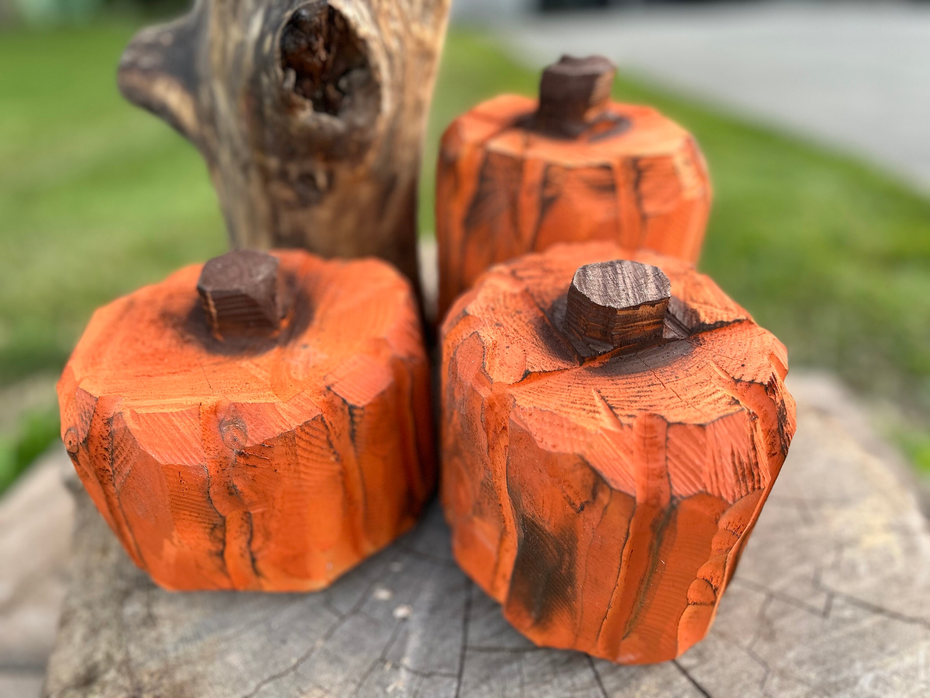 Pumpkins: Hand-carved, Wood 3pc - Etsy