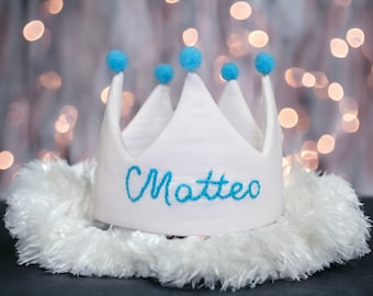 Handgestickte Krone für Baby- und Kindergeburtstage, gestickter Namenshut für Geburtstag und besondere Tage, Kindergeburtstags-Outfit