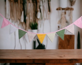 Estandarte colorido del empavesado, estandarte del empavesado de tela triangular, corona de lino, decoración de la pared de la sala de juegos de la guardería, decoración de la fiesta de cumpleaños