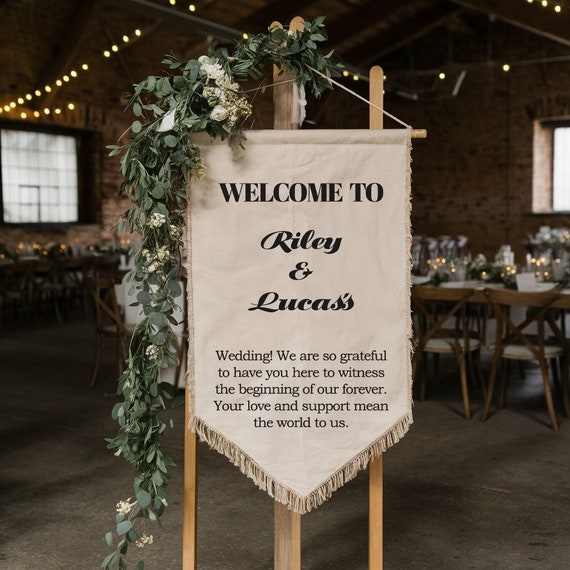 Wedding Fabric Welcome Sign, Custom Pennant, Personalized Welcome