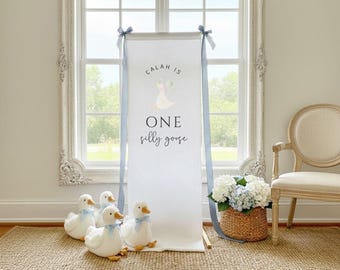 One Silly Goose Baby Shower Welcome Sign, Custom Baby Shower Sign, Fabric Baby Shower Sign, Hello Baby Sign, Baby Shower Decorations, Linen