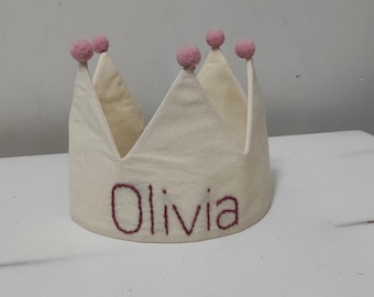 Personalised Birthday Crown, Party Crown with Embroidered Name, Kids Birthday Party, First Birthday Outfit, Toddler Fabric Hat