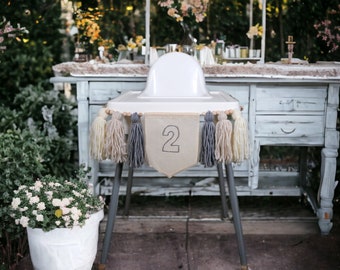 Banner per seggiolone per bambina, ghirlanda di nappe rosa, tessuto per striscioni per seggiolone, decorazione per il 2° compleanno, baby shower, striscione di compleanno