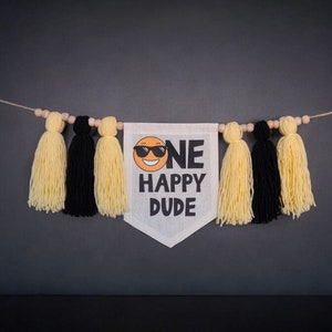 One Happy Dude Birthday High Chair Banner, One Happy Dude 1st Birthday Tassel Banner, Cake Smash Birthday Decor, One Cool Dude, Smiley Face
