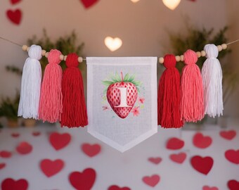 Fiesta de cumpleaños de fresa, Banner de trona dulce de bayas, Decoración de una fiesta de fresa, Fiesta de 1.er cumpleaños, Decoración de fresa, Dulce