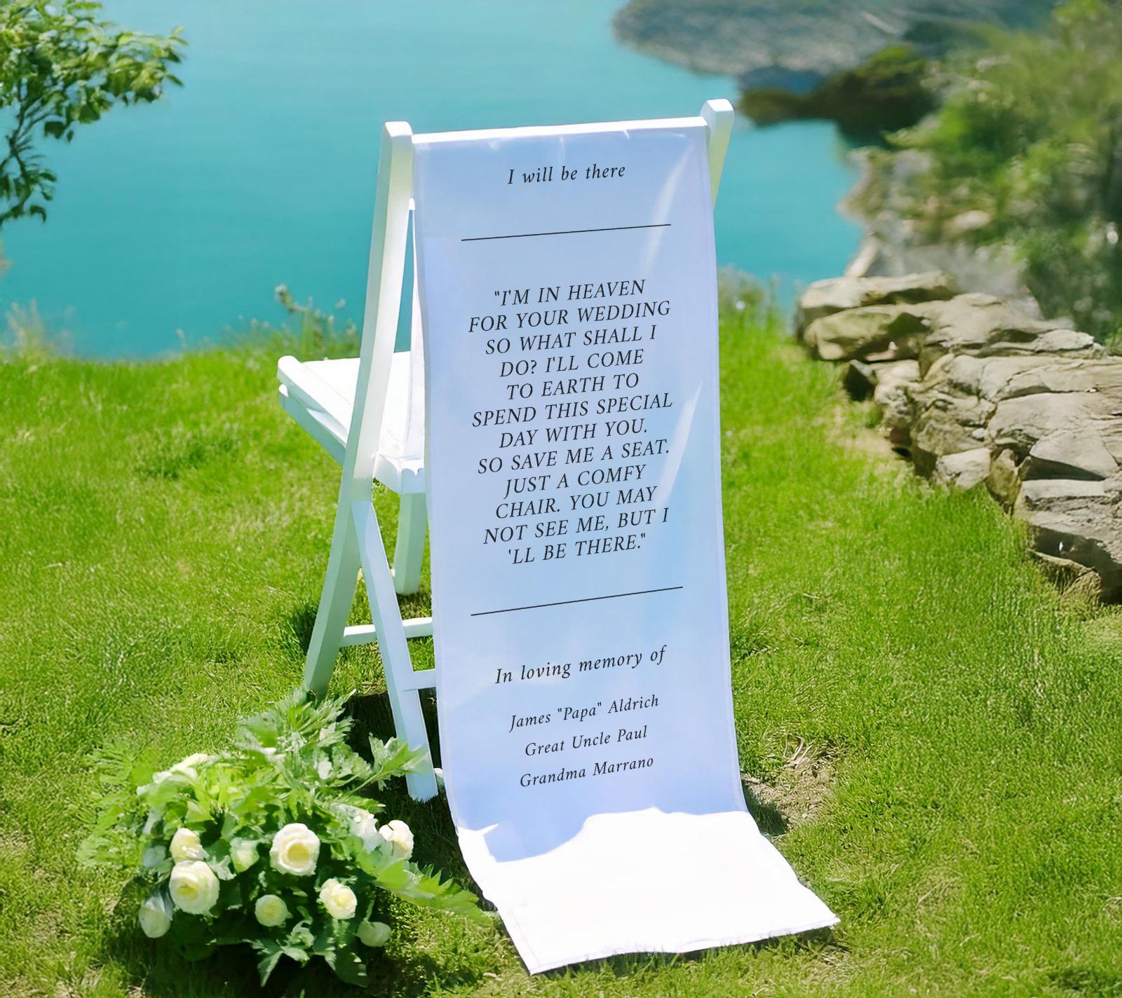 Reserviert Hochzeit Gedenkstuhl Schild, Personalisiertes Stoff Schild, Hochzeitsstuhl Banner In Erinnerung an die Lieben, Benutzerdefiniertes Gedenkhochzeitsschild