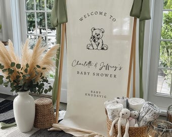 Welkomstbord babyshower teddybeer, aangepast babyshowerbord, stoffen babyshowerbord, bord Hallo baby, decoratie babyshower, kleine beer