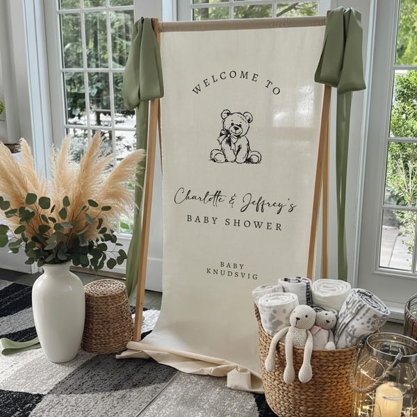 Teddy Bear Baby Shower Welcome Sign, Custom Baby Shower Sign, Fabric Baby Shower Sign, Hello Baby Sign, Baby Shower Decorations, Little Bear