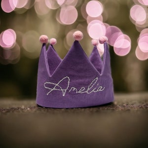 1st Birthday Crown with Pompom, Mini Party Hat, Girl&#39;s First Birthday, Birthday Party Hat, Baby Birthday Crown, Baby Party Accessories