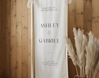 Fabric Wedding Welcome Sign, Modern Wedding Welcome Sign, Fabric Linen Custom Wedding Ceremony Boho Wedding Welcome Sign Ceremony Sign