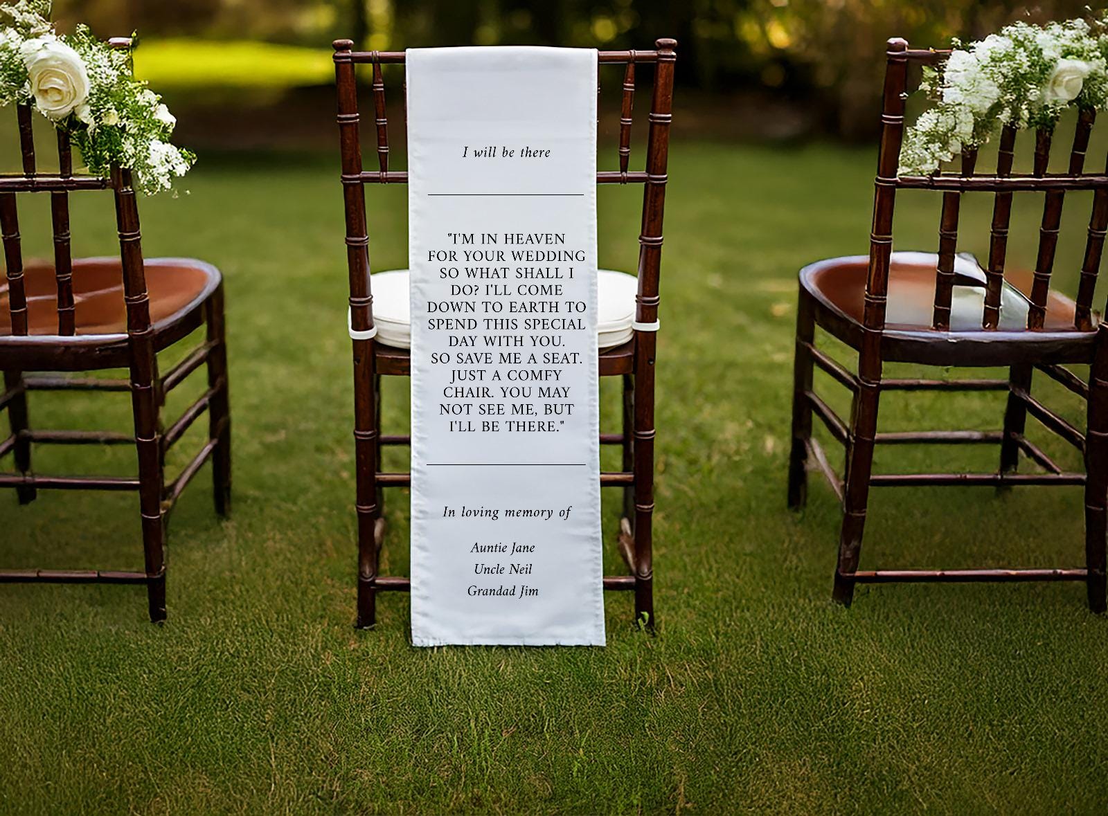 Reserved Wedding Memorial Chair Sign, Personalized Fabric Sign, Wedding Chair Banner In Memory Of Loved Ones, Custom Memorial Wedding Sign