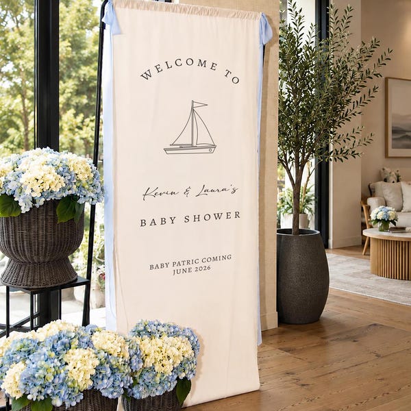 Nautical Baby Shower Banner, Custom Baby Shower Sign, Ahoy Baby Welcome Sign, Sailboat Baby Shower Welcome Sign, Beach Baby Shower Decor