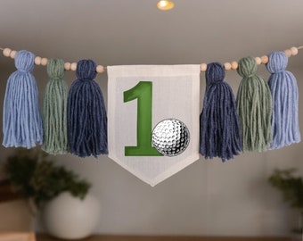 Golf Birthday Banner, Golf High Chair Ornament, First Birthday Party Sign, 1st Birthday Tassel Banner, Cake Smash Pennant, Golf Party Banner