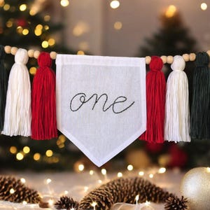 Decorações para festa de 1º aniversário, faixa de cadeira alta de Natal, placa de primeiro aniversário de feriado, decoração festiva de quebra de bolo, faixa de borla de lã
