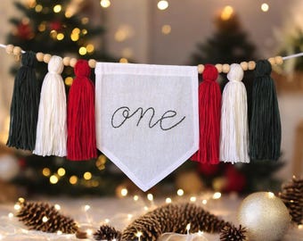 "It's The Most Onederful Time Of The Year" Banner - Glitter First Birthday Decor (Red & Green, 19 Pc Set)