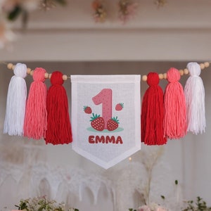 Strawberry High Chair Banner, One Banner Decoration, Berry First Birthday Banner, Strawberry Theme, Strawberry Party Decoration, Sweet One