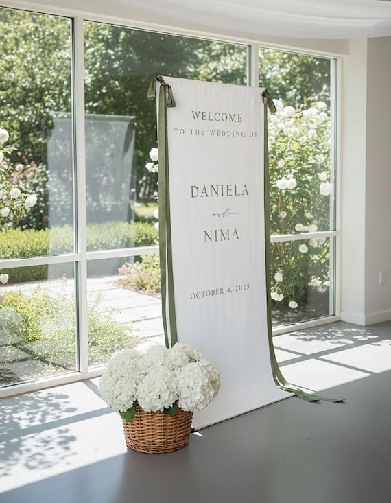 Fabric Wedding Welcome Sign, Modern Wedding Welcome Sign, Fabric Linen Custom Wedding Ceremony Boho Wedding Welcome Sign Ceremony Sign