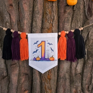 1.er cumpleaños de Halloween, Pancarta de trona de Halloween, Pancarta de Happy Boo Day, Accesorio para foto de Cake Smash, Pancarta de trona espeluznante